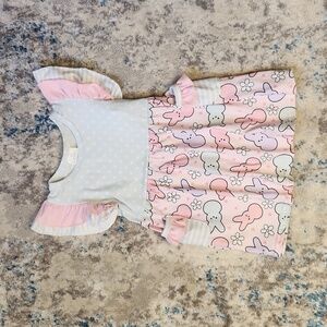 Pink Bunny Print Flutter-Sleeve Dress for Kids